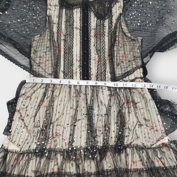 Dark Romance Victorian Sheer Lace Floral Studded Tiered Midi Dress Whimsigoth Sm - Picture 13 of 16